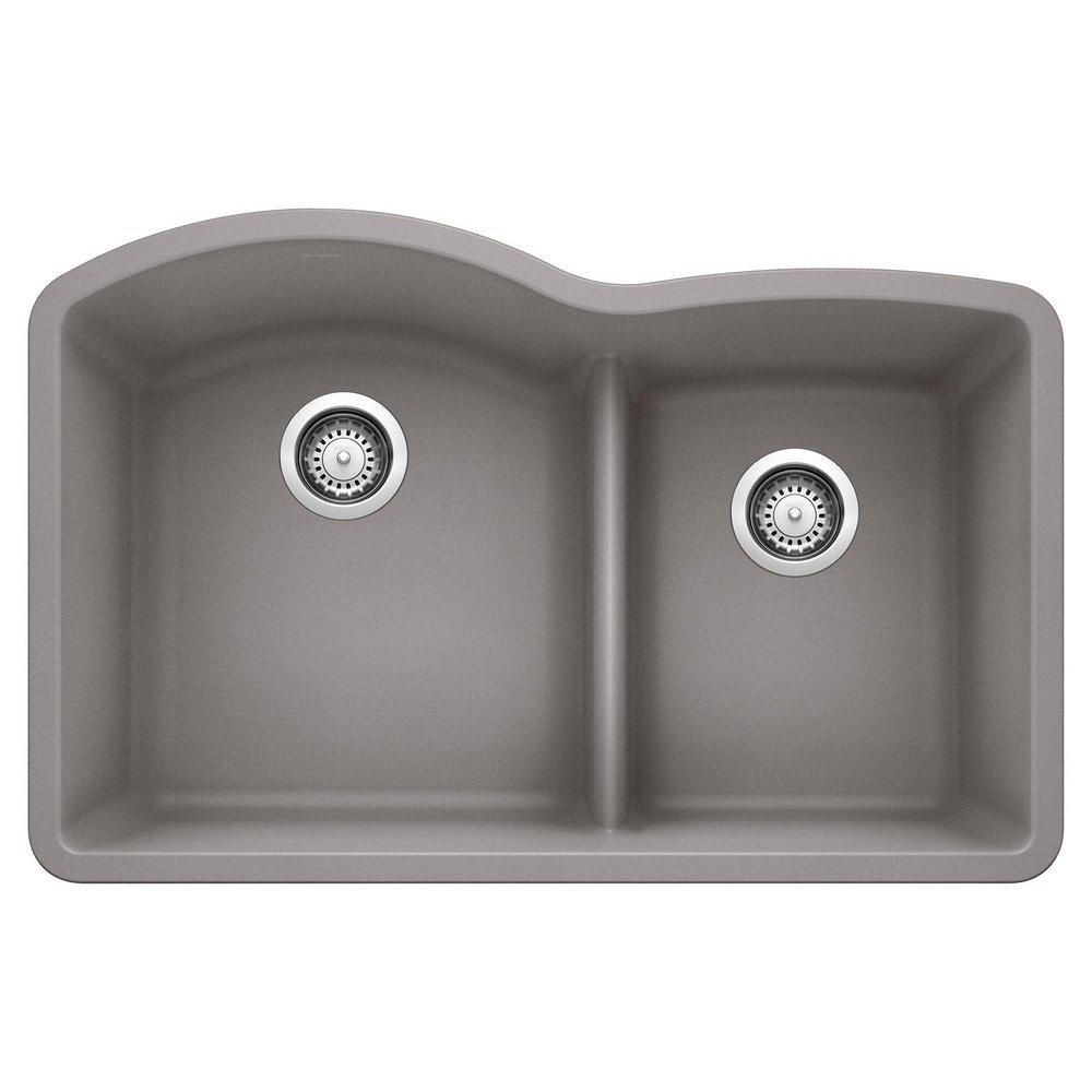 BLANCO Metallic Grey 32 x 20-7/8 in. No Hole Composite Double Bowl Undermount Kitchen Sink 