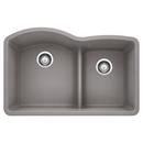 BLANCO Metallic Grey 32 x 20-7/8 in. No Hole Composite Double Bowl Undermount Kitchen Sink 