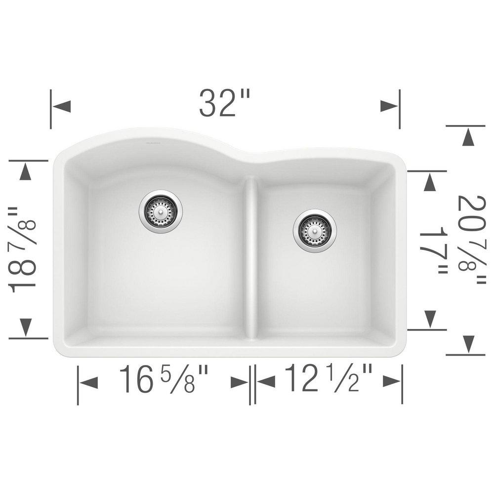 BLANCO White 32 x 20-7/8 in. No Hole Composite Double Bowl Undermount Kitchen Sink 