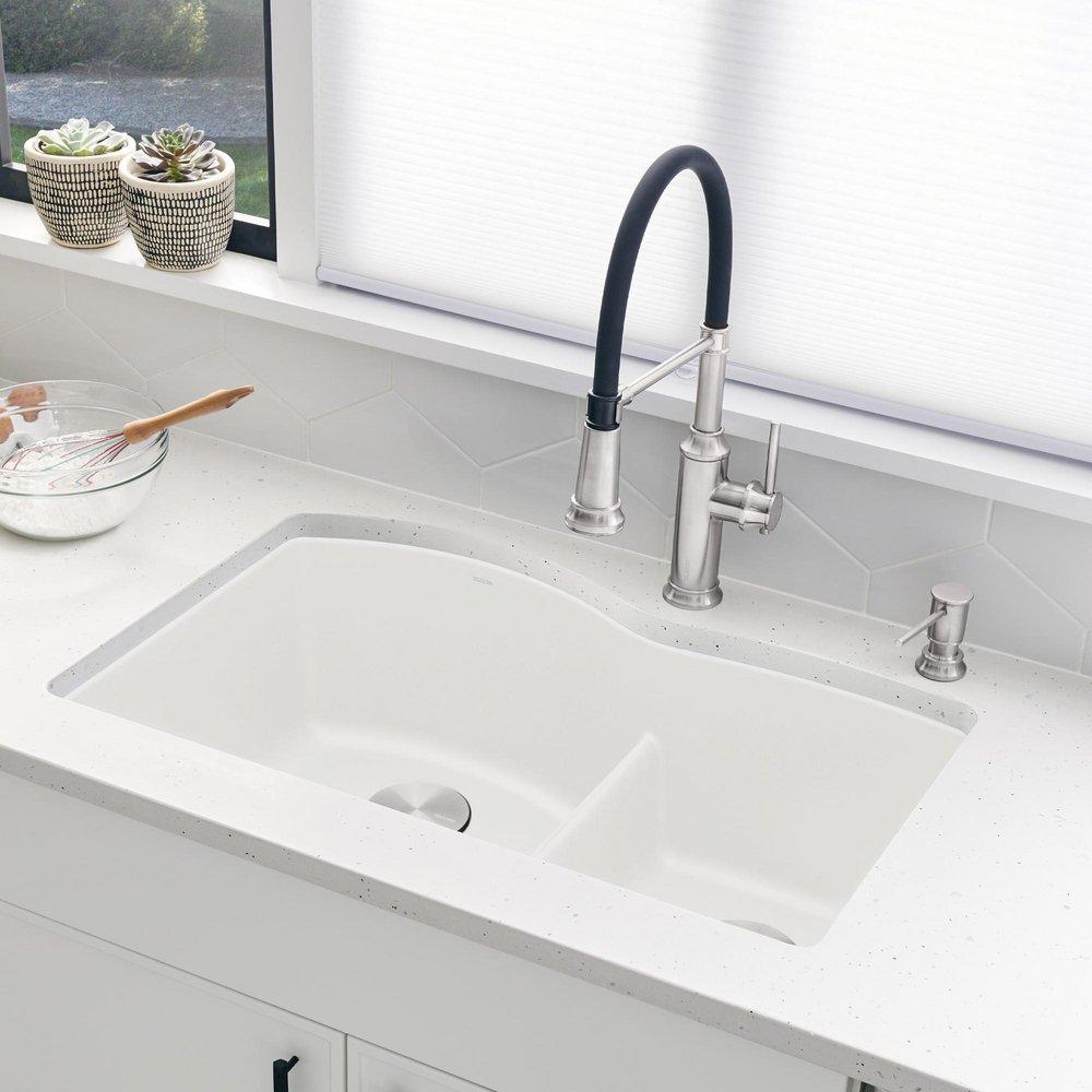 BLANCO White 32 x 20-7/8 in. No Hole Composite Double Bowl Undermount Kitchen Sink 