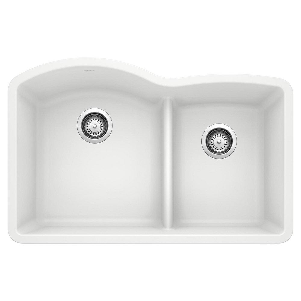 BLANCO White 32 x 20-7/8 in. No Hole Composite Double Bowl Undermount Kitchen Sink 