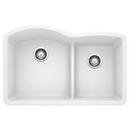 BLANCO White 32 x 20-7/8 in. No Hole Composite Double Bowl Undermount Kitchen Sink 