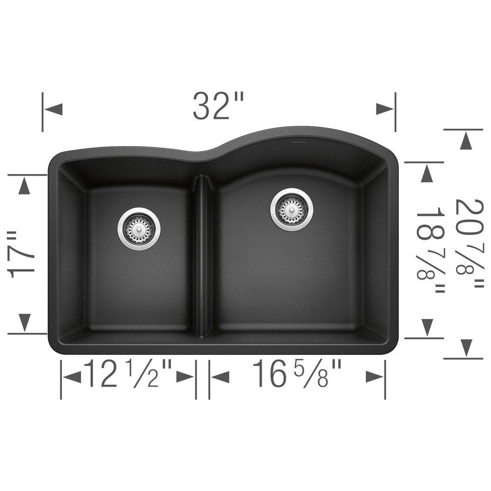 BLANCO Anthracite 32 x 20-7/8 in. No Hole Composite Double Bowl Undermount Kitchen Sink 