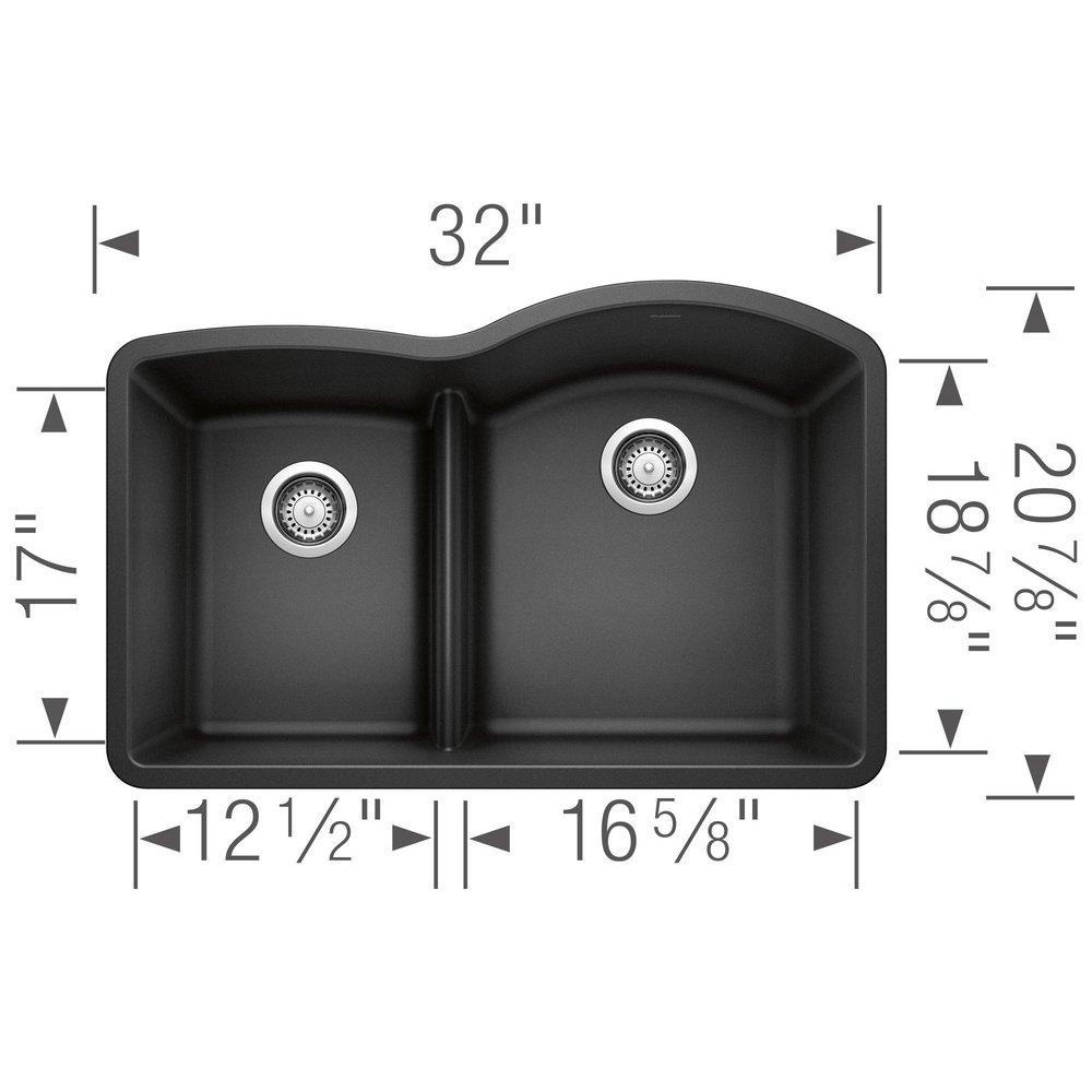 BLANCO Anthracite 32 x 20-7/8 in. No Hole Composite Double Bowl Undermount Kitchen Sink 