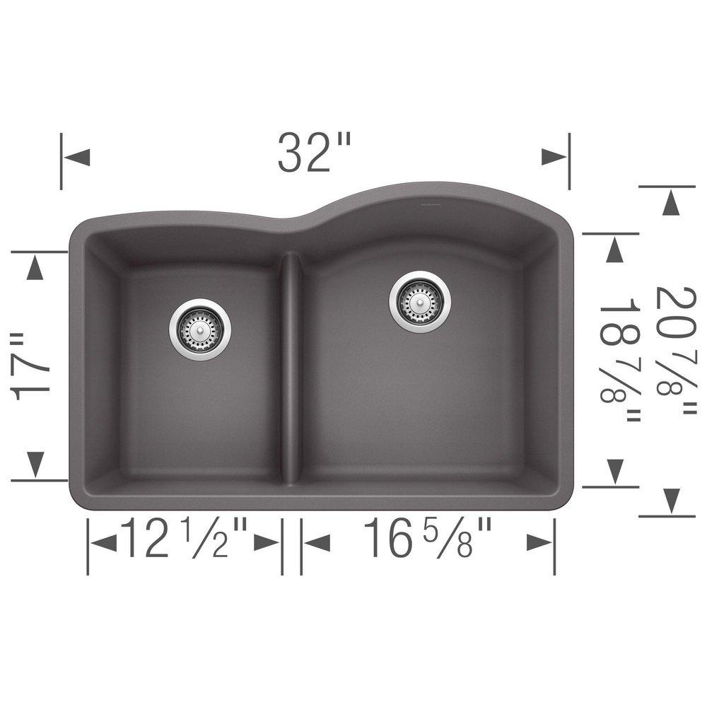 BLANCO Cinder 32 x 20-7/8 in. No Hole Composite Double Bowl Undermount Kitchen Sink 