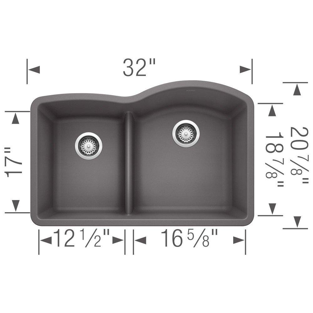 BLANCO Cinder 32 x 20-7/8 in. No Hole Composite Double Bowl Undermount Kitchen Sink 