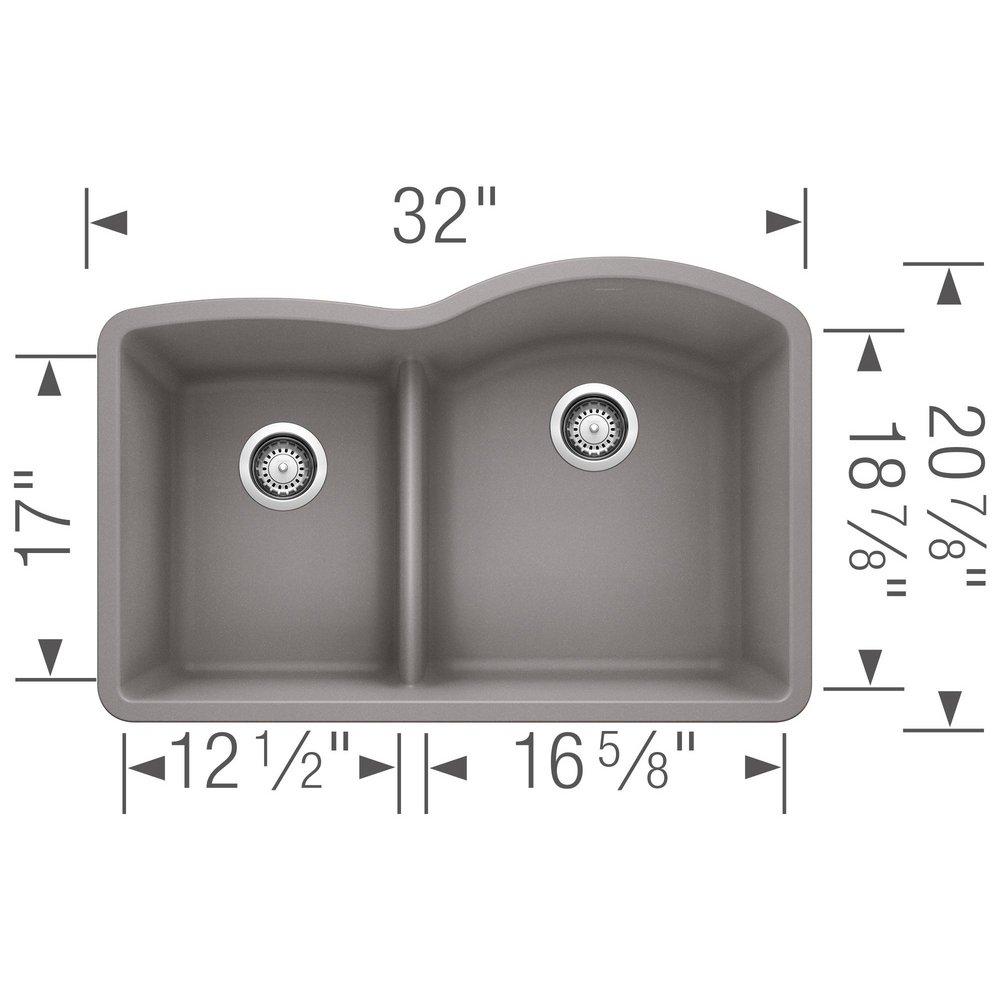 BLANCO Metallic Grey 32 x 20-7/8 in. No Hole Composite Double Bowl Undermount Kitchen Sink 