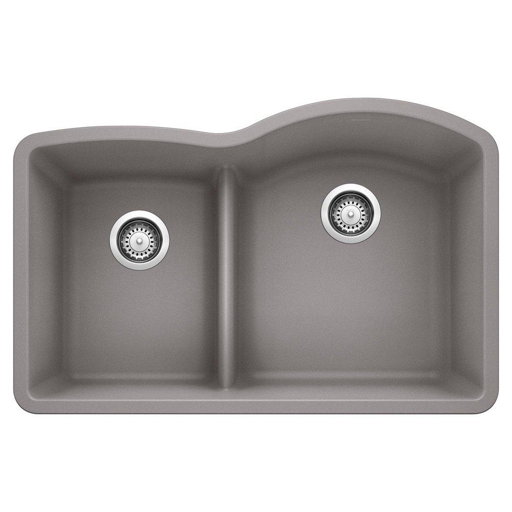 BLANCO Metallic Grey 32 x 20-7/8 in. No Hole Composite Double Bowl Undermount Kitchen Sink 