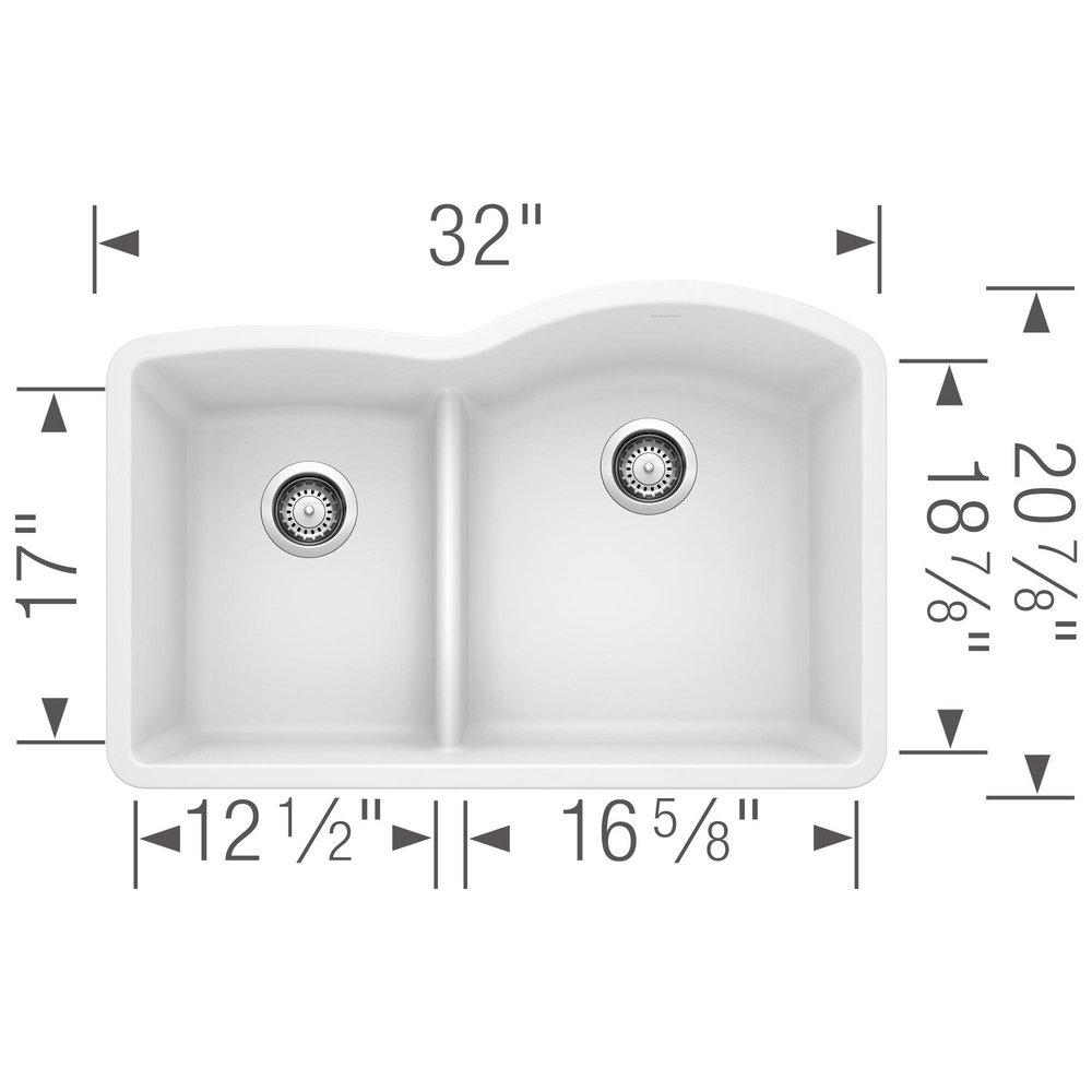 BLANCO White 32 x 20-7/8 in. No Hole Composite Double Bowl Undermount Kitchen Sink 