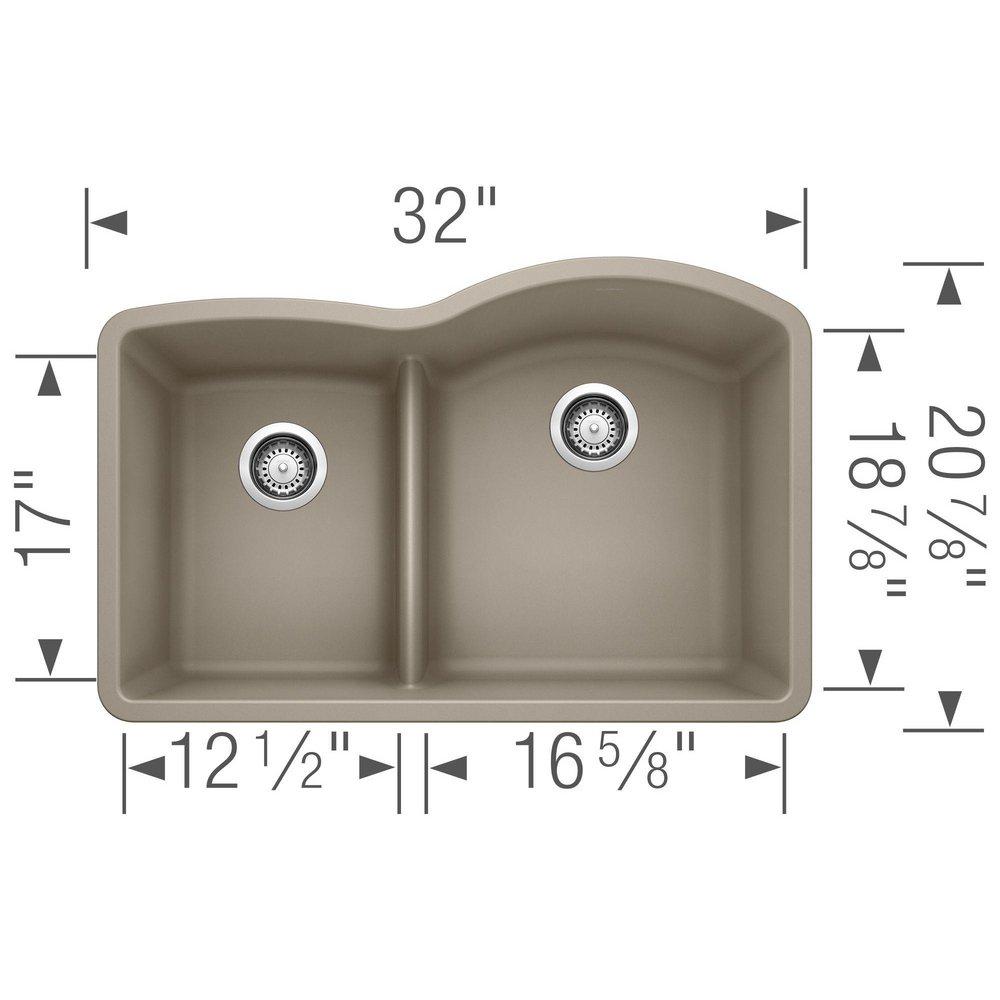 BLANCO Truffle 32 x 20-7/8 in. No Hole Composite Double Bowl Undermount Kitchen Sink 