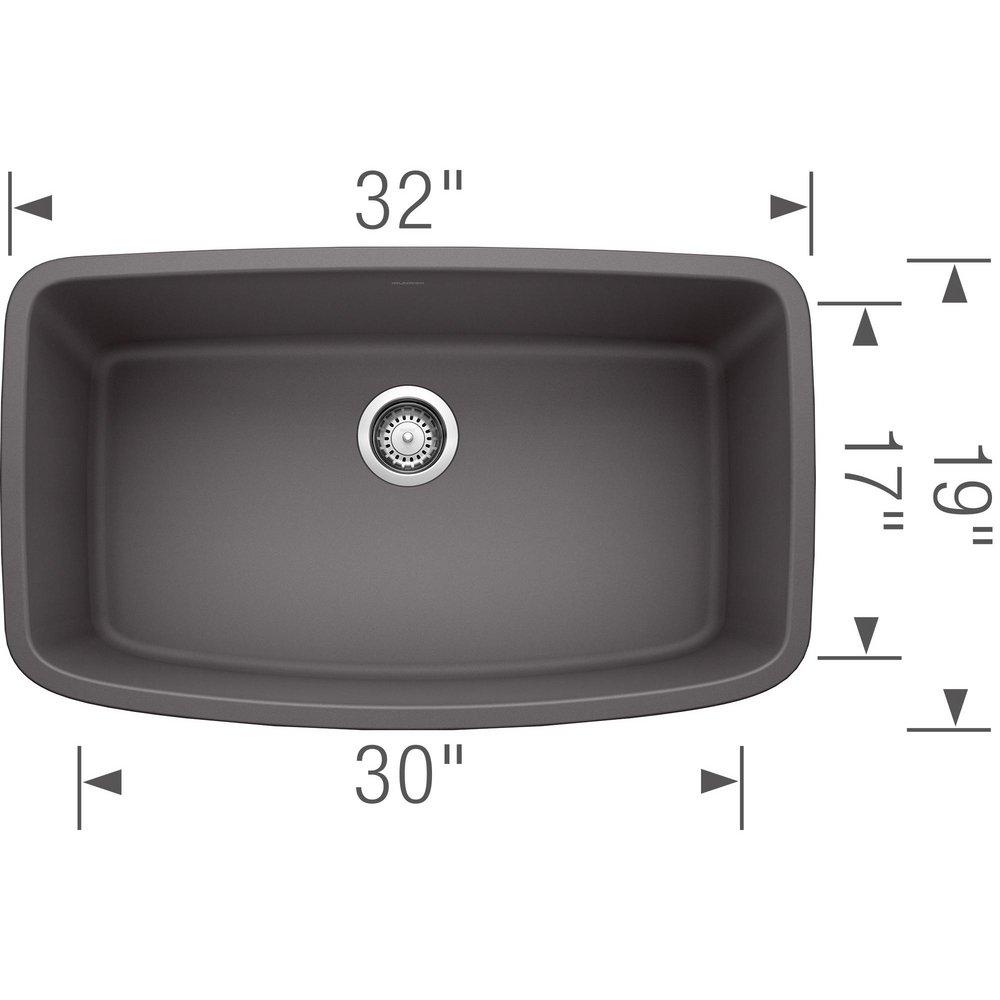 BLANCO Cinder 32 x 19 in. No Hole Composite Single Bowl Undermount Kitchen Sink 