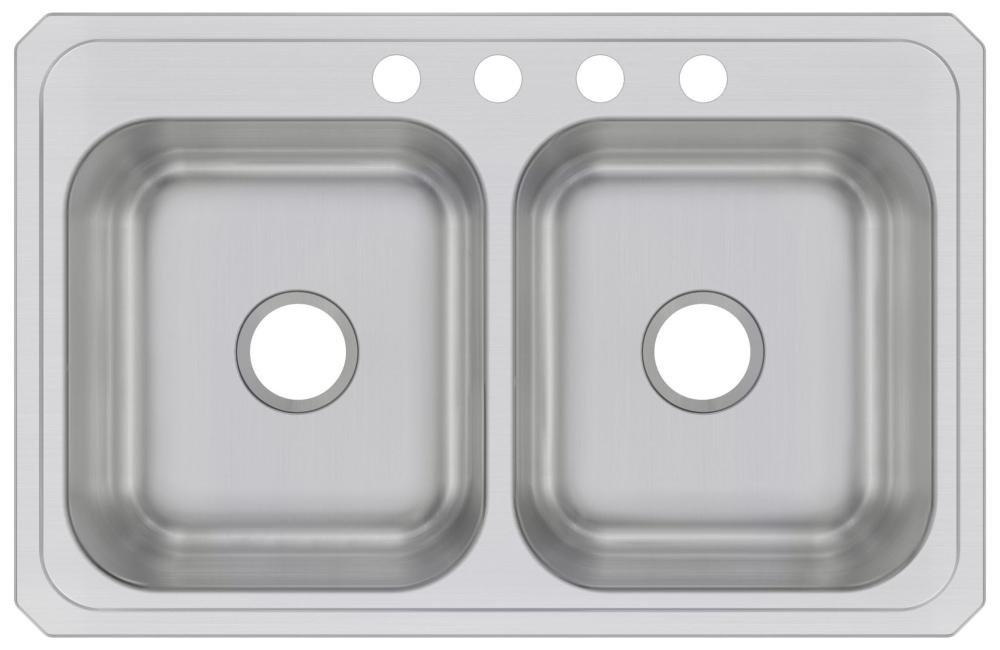 Elkay Brushed Satin 33 x 21-1/4 in. Stainless Steel Double Bowl Drop-in Kitchen Sink in Brushed Satin 