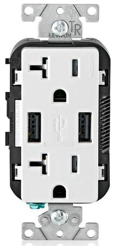 LEVITON White 20 AMP USB Charger and Tamper Resistant Receptacle 