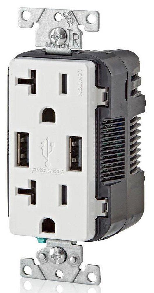 LEVITON White 20 AMP USB Charger and Tamper Resistant Receptacle 