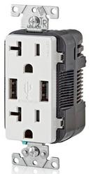 LEVITON White 20 AMP USB Charger and Tamper Resistant Receptacle 