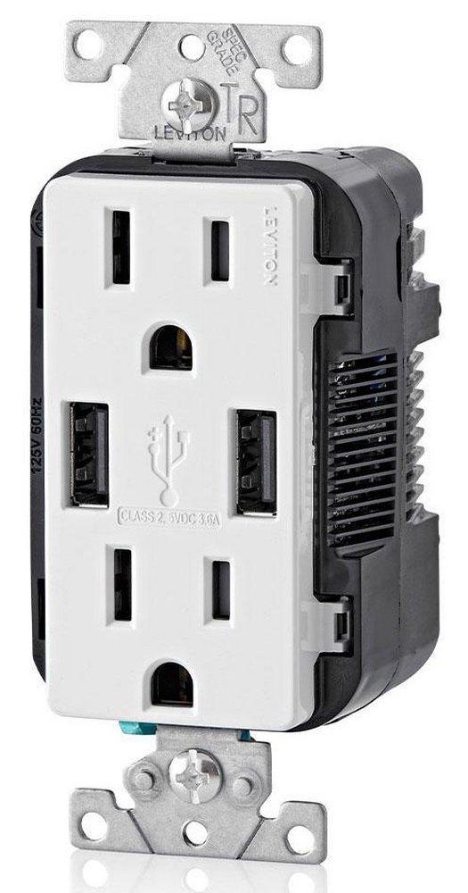 LEVITON White 15 Amp Combination Tamper Resistant Duplex Receptacle and USB Charger 