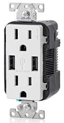 LEVITON White 15 Amp Combination Tamper Resistant Duplex Receptacle and USB Charger 