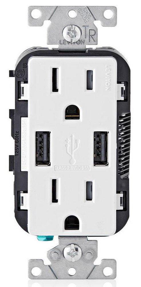 LEVITON White 15 Amp Combination Tamper Resistant Duplex Receptacle and USB Charger 
