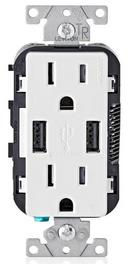 LEVITON White 15 Amp Combination Tamper Resistant Duplex Receptacle and USB Charger 