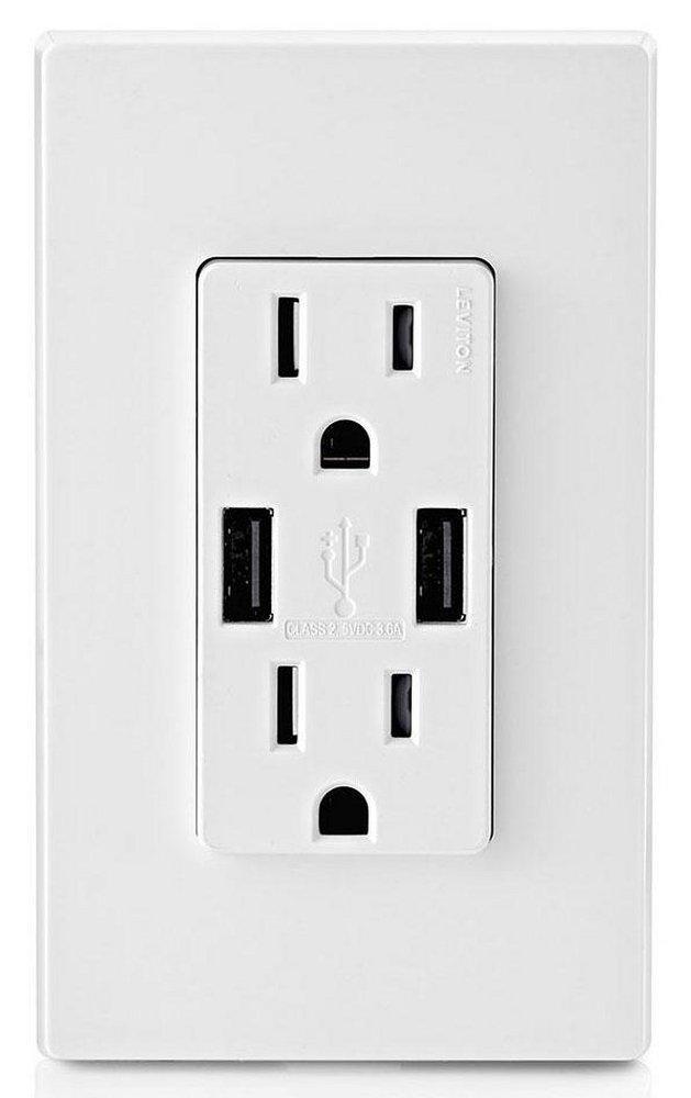 LEVITON White 15 Amp Combination Tamper Resistant Duplex Receptacle and USB Charger 