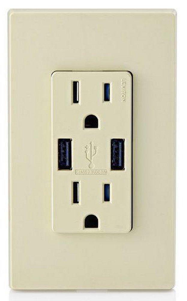 LEVITON Ivory 15 Amp Combination Tamper Resistant Duplex Receptacle and USB Charger 