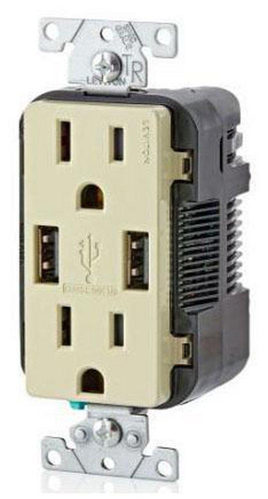 LEVITON Ivory 15 Amp Combination Tamper Resistant Duplex Receptacle and USB Charger 