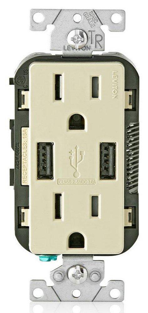 LEVITON Ivory 15 Amp Combination Tamper Resistant Duplex Receptacle and USB Charger 