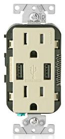 15 Amp Combination Tamper Resistant Duplex Receptacle and USB Charger, Ivory