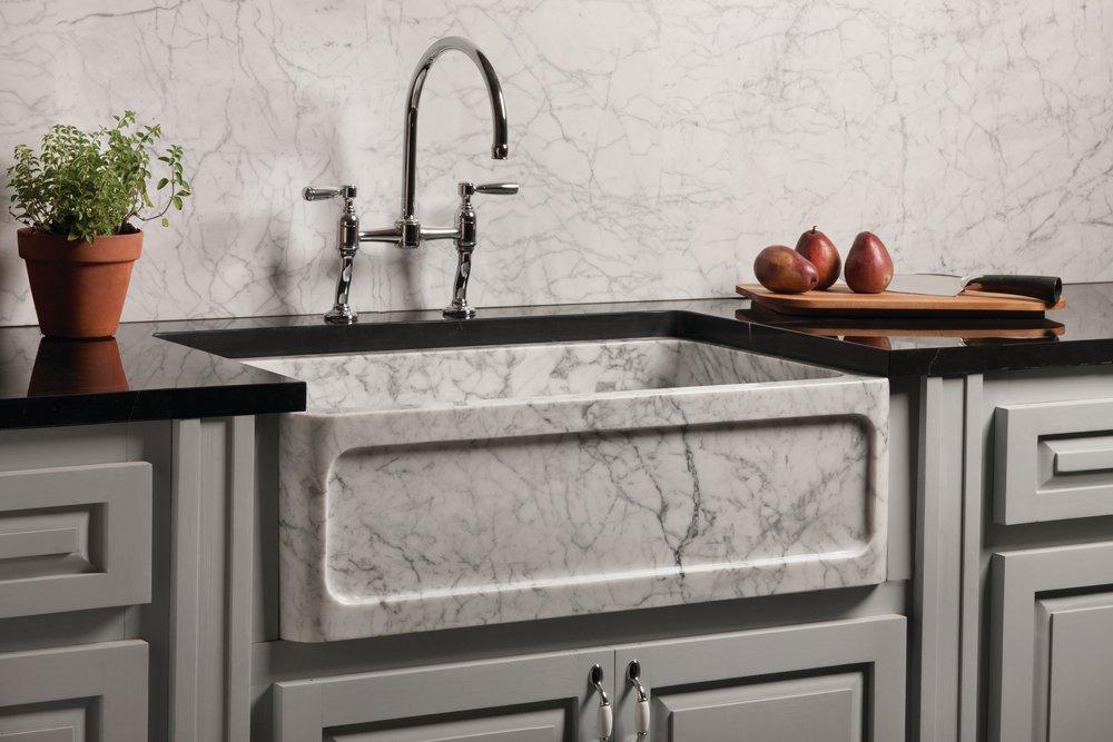 Stone Forest Polished Carrara 33 x 22 in. Composite Single Bowl Farmhouse Kitchen Sink 