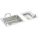 4-Hole 2-Bowl Topmount Sink and Faucet with High Arc Kitchen Faucet, Bubbler, Drain and Strainer