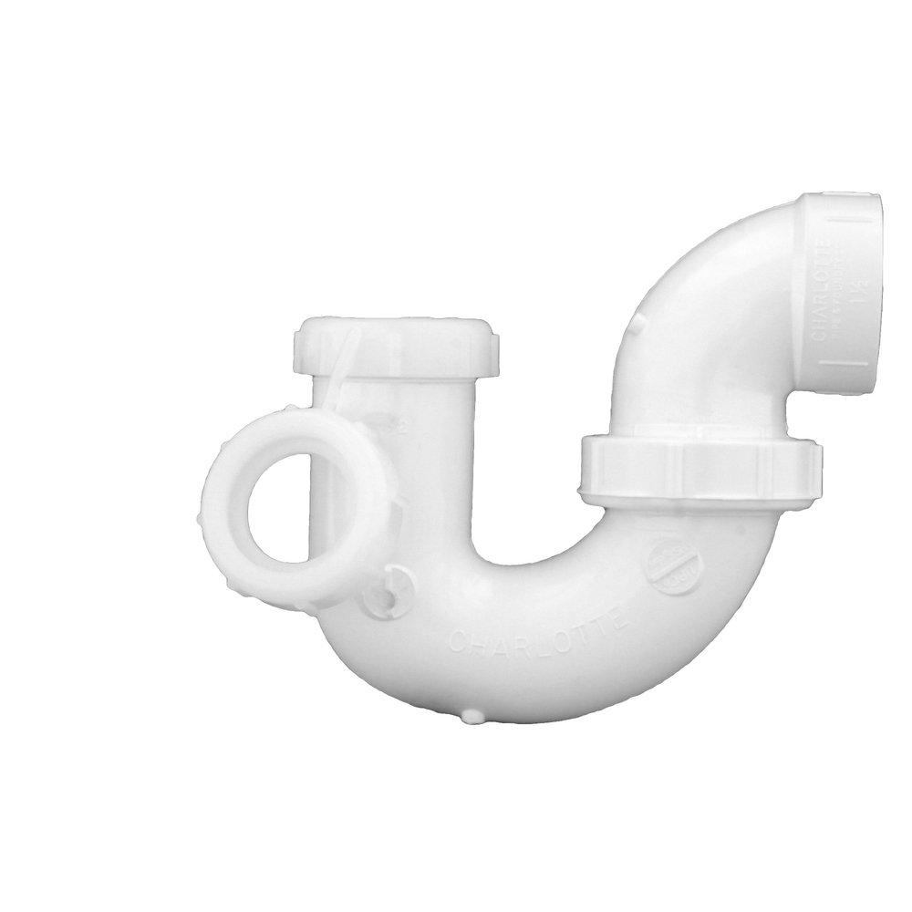 White PVC DWV LA Pattern P-Trap with Polyethylene Nut (1-1/2 & 1-1/4 in. 
