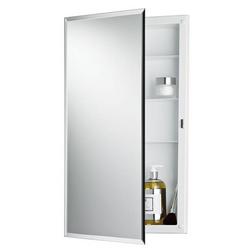 16 in. Frameless Beveled Mirror Edge Polystyrene Medicine Cabinet Overpacked in Basic White