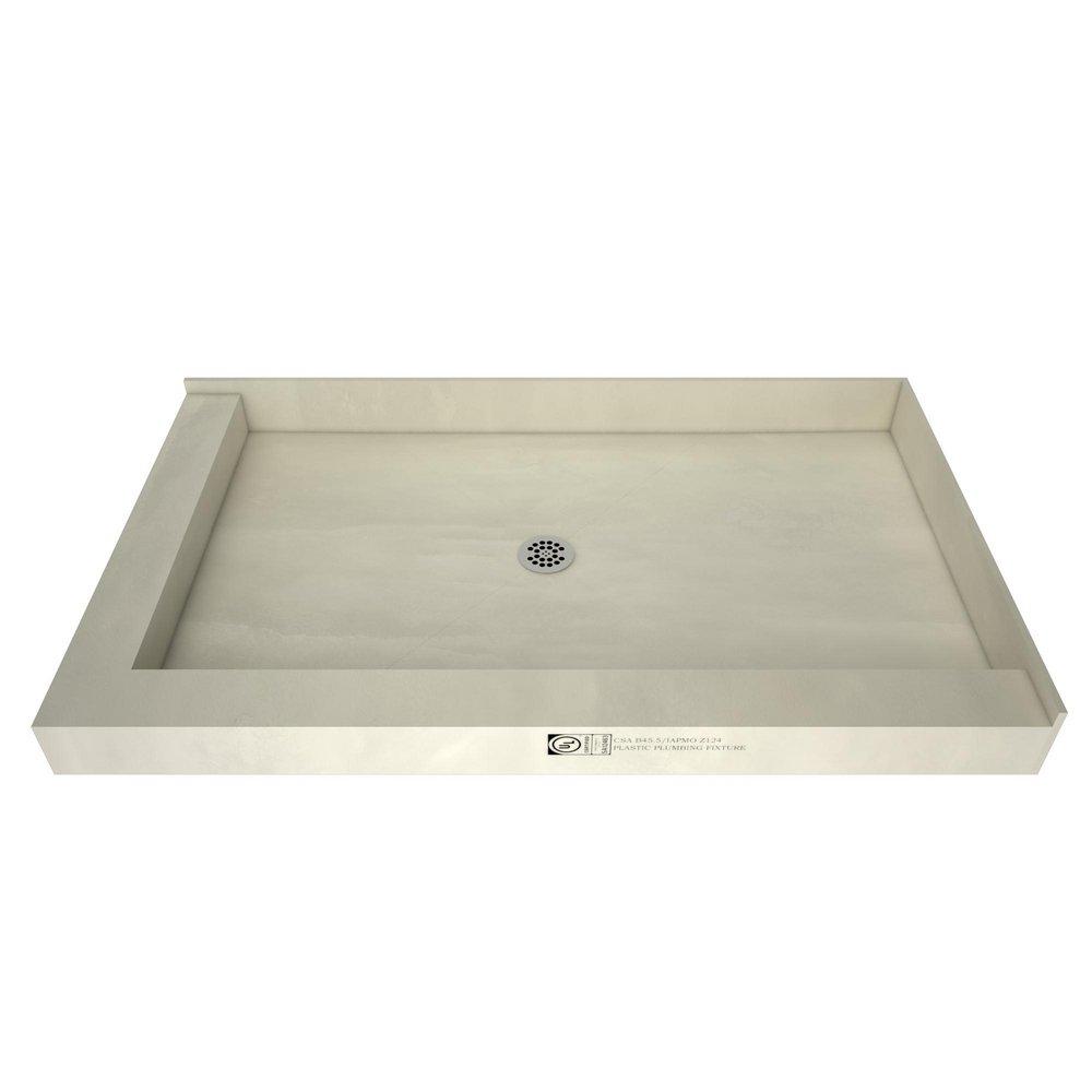 Tile Redi USA Polished Chrome 48 x 36 in. PVC Double Curb Shower Pan with Center Drain 