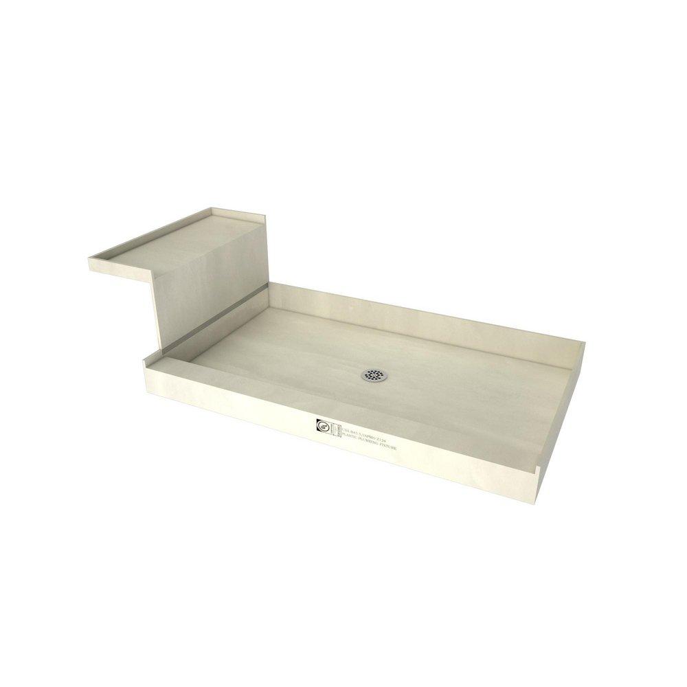 Tile Redi USA Polished Chrome 60 x 44 in. Polyurethane Shower Pan and Bench Kit with Center Drain 