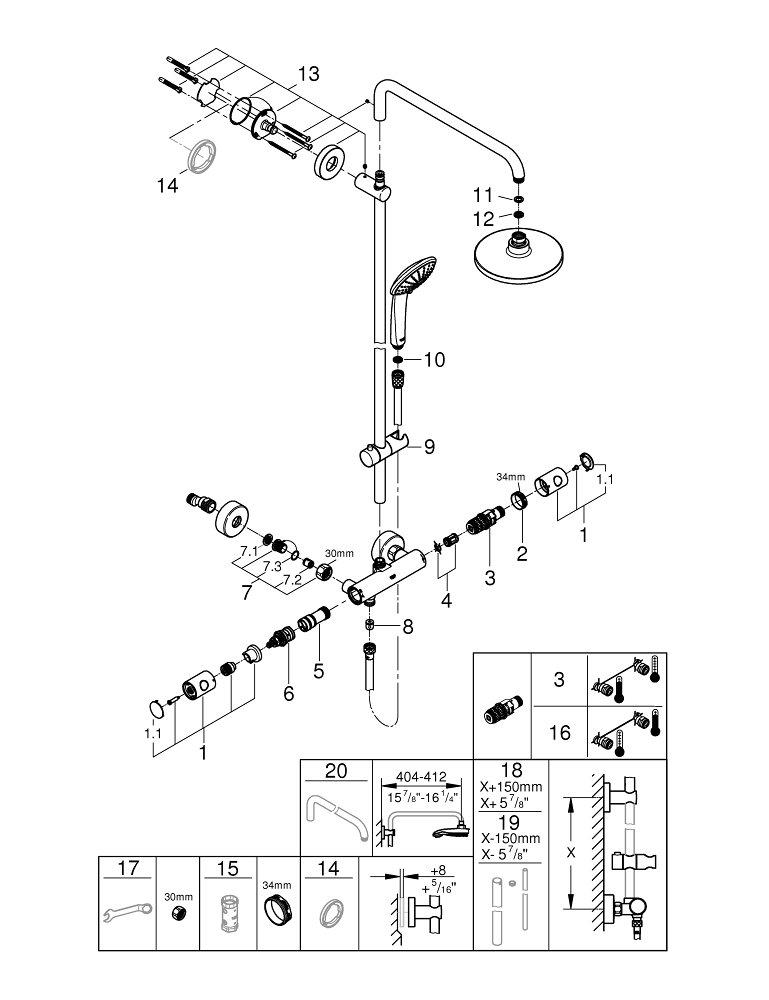 GROHE StarLight&reg; Chrome Multi Function Shower System 