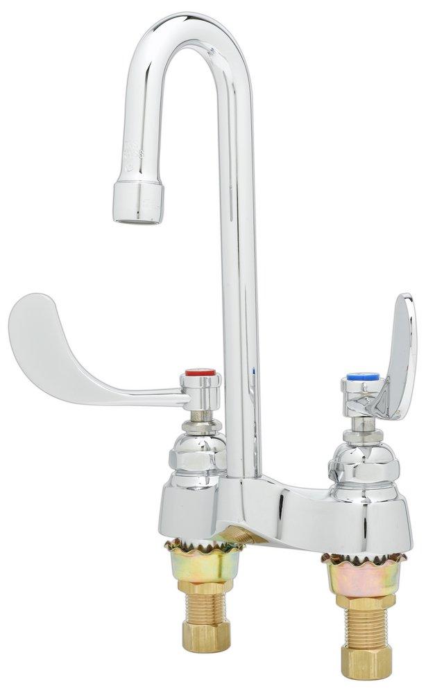 T&S Brass Polished Chrome Double Wristblade Handle Deckmount Centerset Faucet 