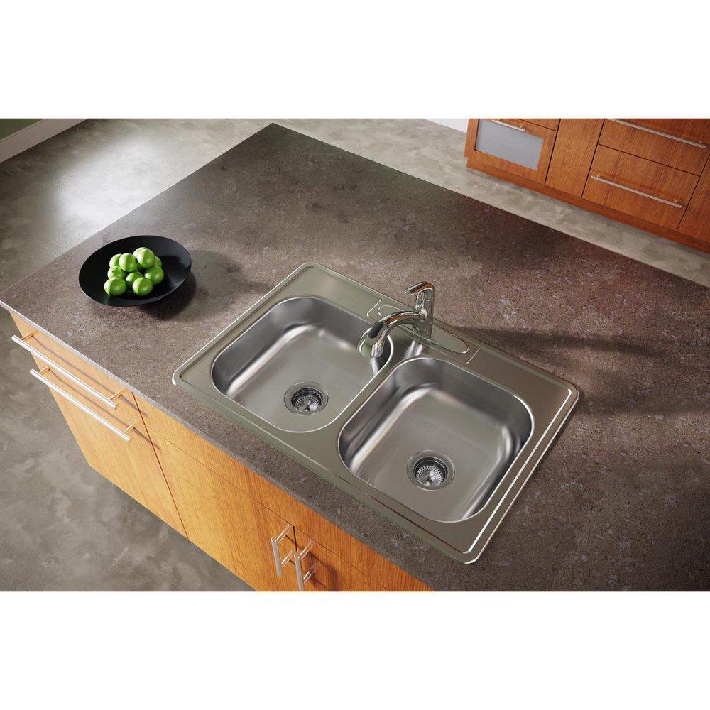 Dayton Satin 33 x 22 in. Stainless Steel Double Bowl Drop-in Kitchen Sink in Satin 