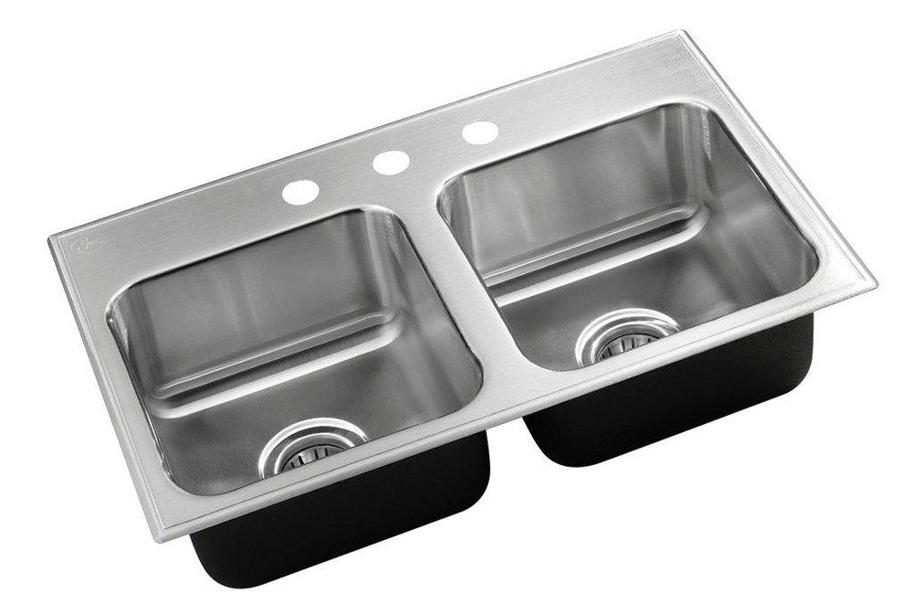 Just Manufacturing Polished Satin 29 x 15 in. 1 Hole Stainless Steel 2 Bowl Drop-in Kitchen Sink 