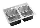 3 Hole Stainless Steel Double Bowl Kitchen Sink with Rear Center Drain in Polished Satin Stainless Steel