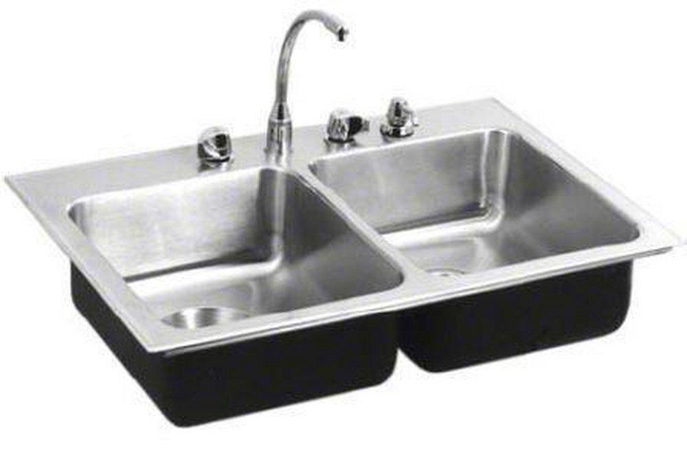 Just Manufacturing 38 x 22 in. 1-Hole Double Bowl Undermount Kitchen Sink 