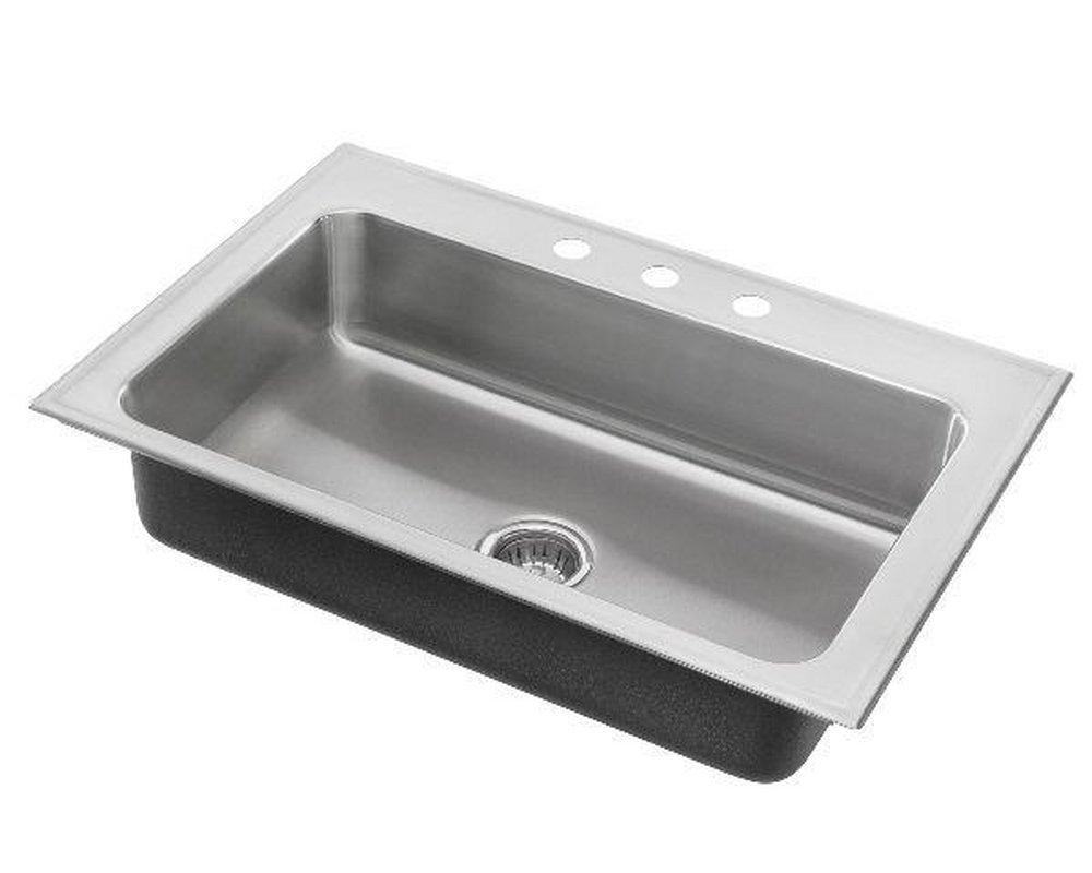 Just Manufacturing Brushed Steel Single Bowl Drop-In Rectangular Kitchen Sink with Center Drain 