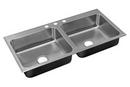 Just Manufacturing 37 x 17-1/2 in. 3-Hole Double Bowl Drop-in Kitchen Sink 