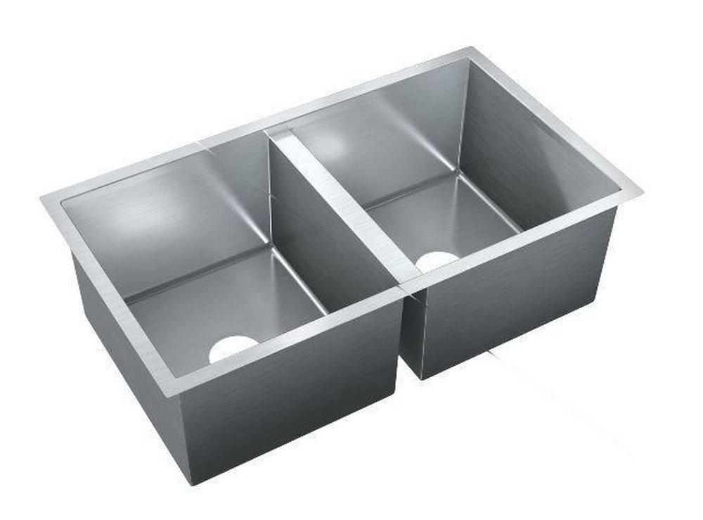 Just Manufacturing 31-1/2 x 18 in. No-Hole Double Bowl Undermount Kitchen Sink 