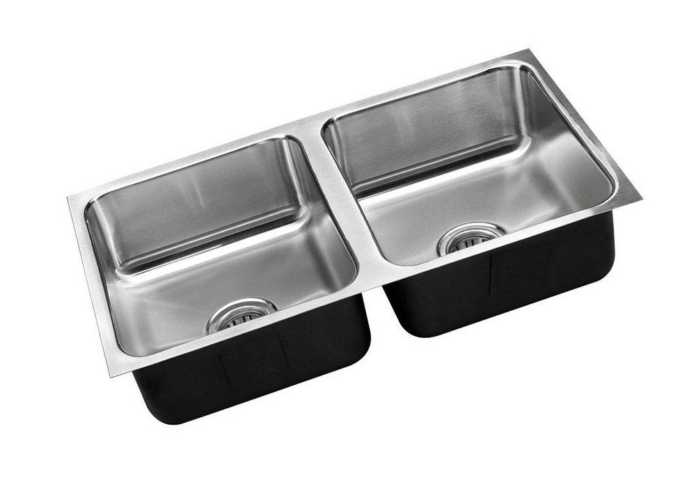 Just Manufacturing Satin 28 x 14 in. No Hole Stainless Steel Double Bowl Undermount Kitchen Sink 