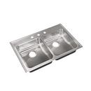 3 Hole Stainless Steel Double Bowl Drop-in, Self-Rimming and Top Mount Rectangular Kitchen Sink with Center Drain