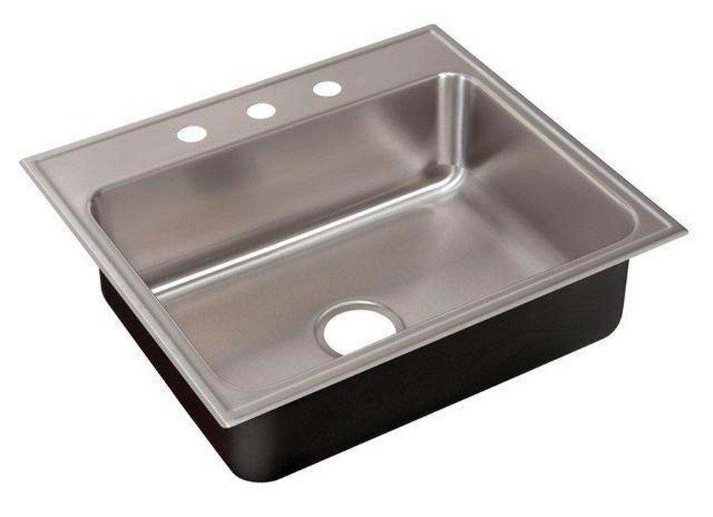Just Manufacturing Brushed Steel 3 Hole Single Bowl Self-Rimming and Top Mount Kitchen Sink 
