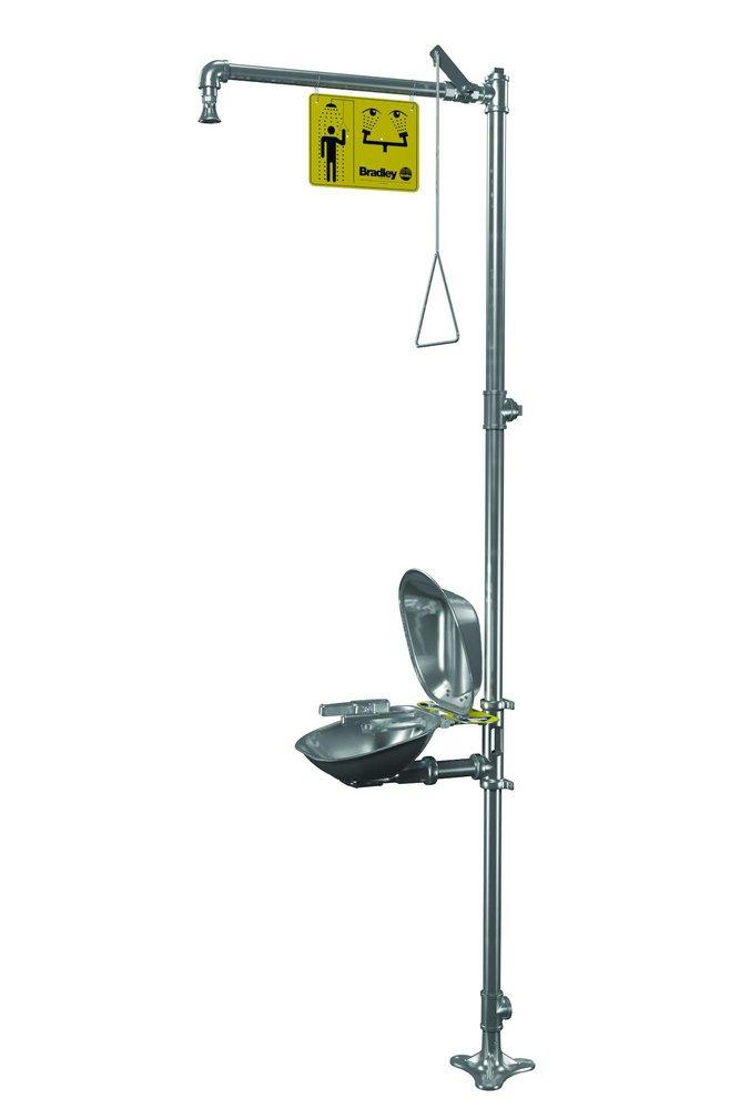 Bradley Corporation Stainless Steel Eye Wash and Face Wash with Stainless Steel Bowl, Cover and Showerhead 
