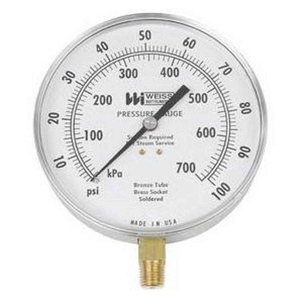 Weiss Instruments 4-1/2 x 1/4 in. NPT Stainless Steel Pressure Gauge 
