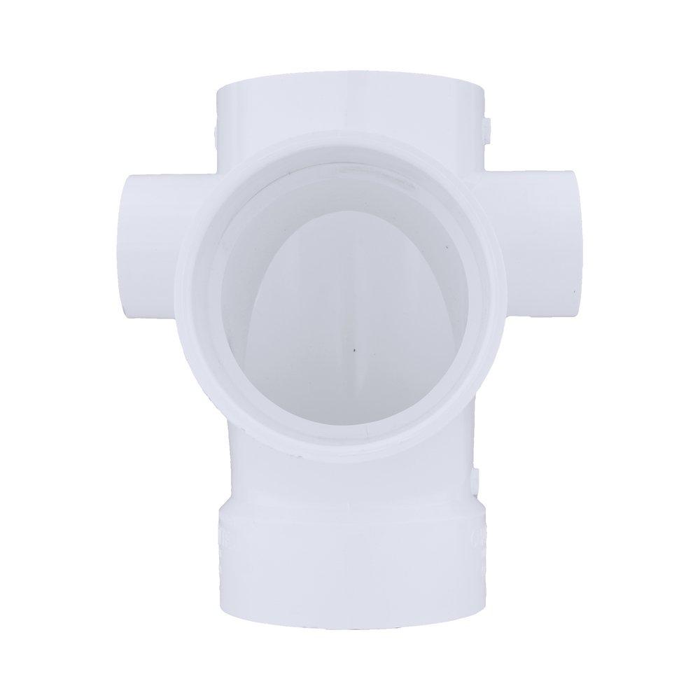 White PVC DWV Sanitary Tee with 2 