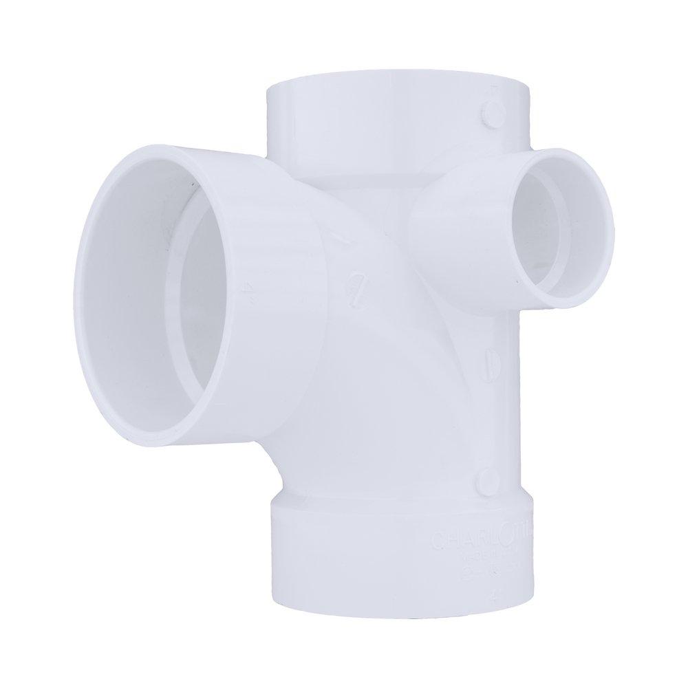 White PVC DWV Sanitary Tee with 2 